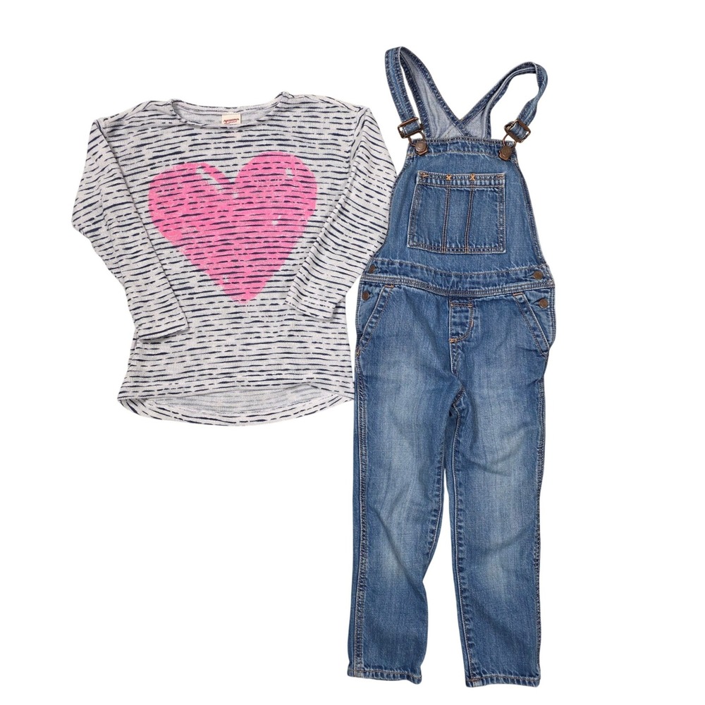 Toddler Girls 4Y Outfit Set Baby Gap Overalls Arizona Heart‎ Top